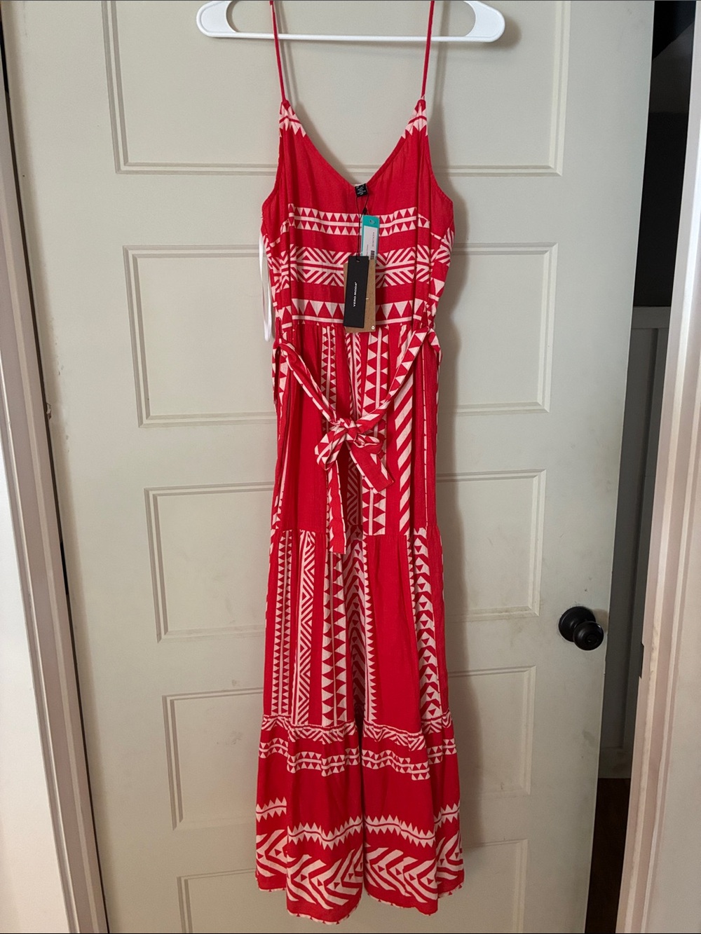 Vero Moda Red and White Geometric Maxi Dress